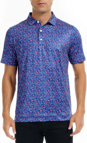 Vista 2 de DEOLAX Camisas de golf para hombre, estilo hawaiano, de moda, absorben la humedad, ajuste seco, camisas polo de manga corta