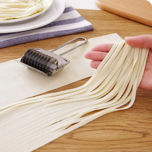 Vista 9 de Cortador de fideos para pasta, máquina manual de espaguetis de pasta de acero inoxidable, cortador de masa para fideos caseros, rodillo de celosía