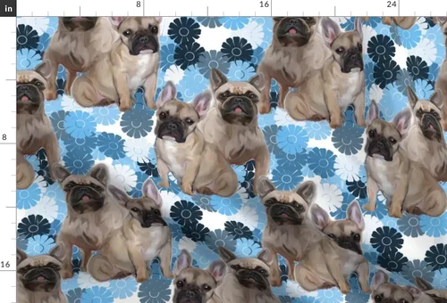 Vista 3 de Spoonflower Tela - Bulldog Francés Animales Perros Cachorros Patas Flores Impresas en Tela de Gasa Barrio Gordo - Costura Ropa de Moda Vestidos
