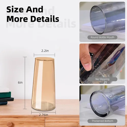 Vista 5 de Jarrón de vidrio ámbar para flores, jarrones de vidrio transparente de 6 pulgadas para centro de mesa, jarrón moderno de estilo bohemio para boda