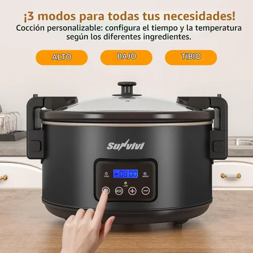 Vista 4 de Sunvivi Olla de cocción lenta programable de 8.5 cuartos de galón: calentador de alimentos multicocina con tapa de bloqueo y temporizador digital