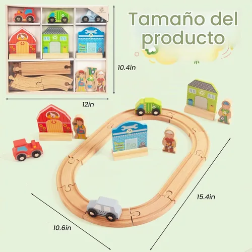 Vista 3 de Juego de Tren de Madera para Niños Pequeños, Vías de Madera Compatible con Thomas, Compatible con Brio, Compatible con Chuggington, Compatible