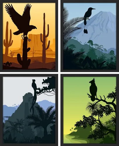 Vista 114 de SIGNWIN Marco de arte de pared de jirafa de safari africano, juego de 4 impresiones coloridas de paisaje, decoración de pared de naturaleza