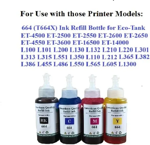 Vista 2 de Vivid Colors Tinta negra recarga botella de tinta 664 T664 T6641 forT-4500 ET-2500 ET-2550 ET-2600 ET-2650 ET-4550 RT-3600 ET-16500 ET-14000