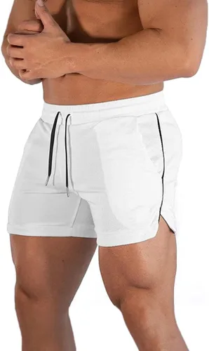 Vista 23 de FLYFIREFLY Pantalones cortos de entrenamiento de gimnasio para hombre, ligeros, atléticos, pantalones cortos para entrenamiento de culturismo