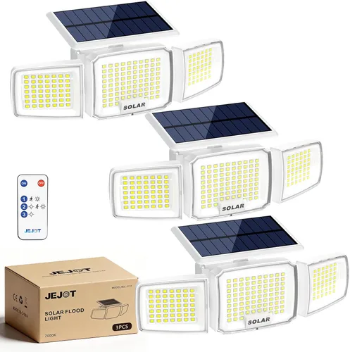 Vista 23 de JEJOT Paquete de 6 luces solares con sensor de movimiento para exteriores, impermeables, 270° de ángulo amplio, 3 modos, luces solares de pared