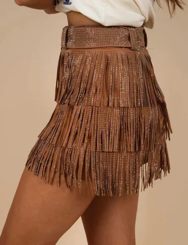 Vista 2 de happlan Minifalda con flecos de diamantes de imitación para mujer