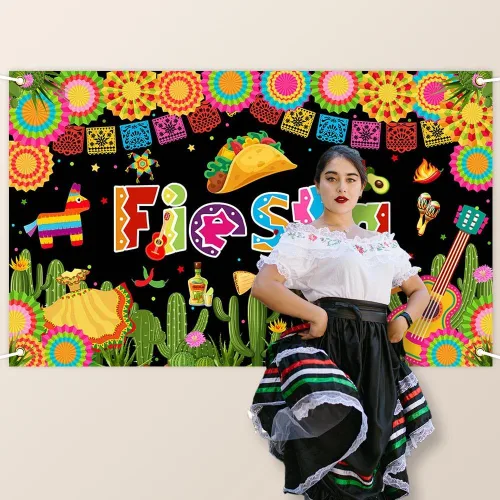 Vista 6 de Avezano Telón de fondo para fiesta temática mexicana, fiesta Luau Cinco de Mayo, cartel de carnaval, decoración de fiesta, telón de fondo de 70.8 x