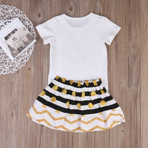 Vista 3 de Conjunto de vestido para niña con faldas a rayas y lazo