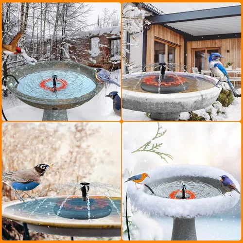 Vista 8 de Calentador de baño para pájaros para exteriores con bomba de agua, descongelador para baños de pájaros con control termostático y cable de 3.3 pies