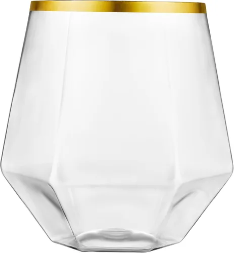 Vista 6 de Kitchen Lux Paquete de 40 copas de vino de plástico con diamantes desechables, copas de oro, copas de vino, copas de cóctel, vasos de plástico