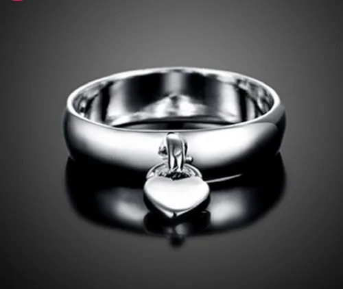 Vista 3 de Awmnjtmgpw - Anillo clásico de plata de ley 925 con forma de corazón para colgar en forma de corazón para mujer anillo de moda general tamaño 6-10
