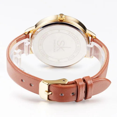 Vista 3 de SHENGKE Relojes de cuero de lujo de cuarzo Relogio Feminino para mujer Relogio, K0056-Marrón
