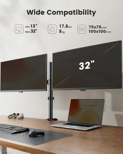 Vista 3 de ErGear - Soporte para dos monitores, resistente y ajustable, montaje de escritorio para monitores de hasta 32 pulgadas, altura totalmente ajustable