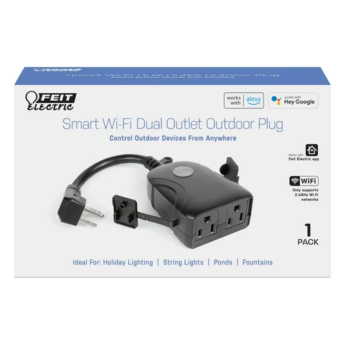 Vista 2 de Feit Electric Enchufe de pared de doble salida habilitado para WiFi inteligente de 120V 15A Negro