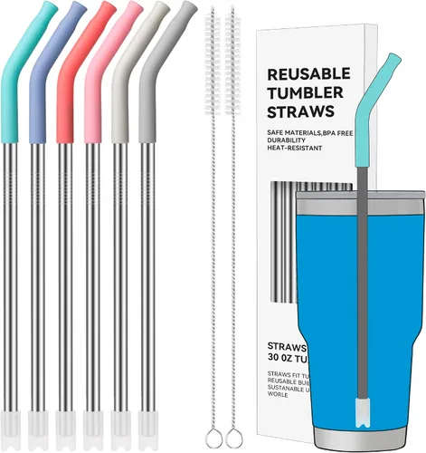 Vista 23 de Pajitas de metal rectas de 20 onzas con punta de silicona para vaso de 20 oz Pajita reutilizable de acero inoxidable para YETI, STANLEY, US