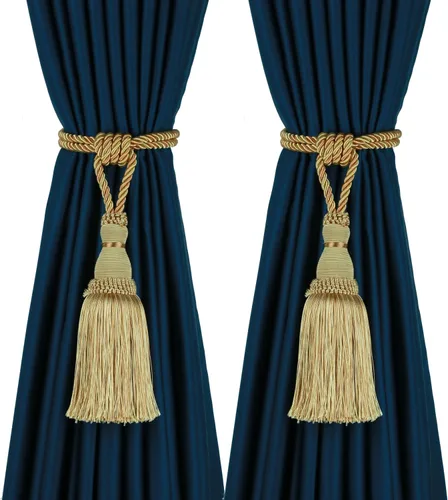 Vista 19 de BEL AVENIR Paquete de 2 alzapaños de cortina con borlas, cuerdas hechas a mano, sujetadores para el hogar, oficina, hotel decorativo