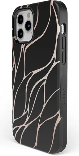 Vista 5 de Casely Funda para iPhone 12/12 Pro Funda de ondas metálicas negras y doradas con cobertura de 360 grados para tu teléfono, recortes precisos
