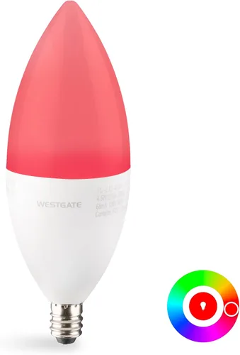 Vista 3 de Westgate Bombillas LED TC-E12-4.5W-RGBW-WiFi, base E12, cambio de color, vida útil de 25000 horas, compatible con Alexa y Google, regulable