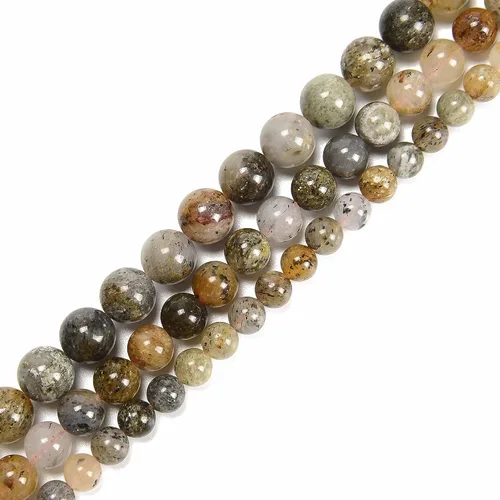 Vista 3 de JM Design Cuentas redondas lisas de jade dendrítico natural, tamaño de 0.236 in, 15.5 pulgadas, hebra para la fabricación de joyas