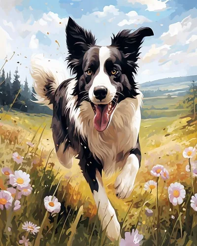 Vista 11 de ZMHZMY Pintura por números para adultos, Border Collie corriendo sobre hierba, pintura digital por números, kits en lienzo, arte de pared, paisaje