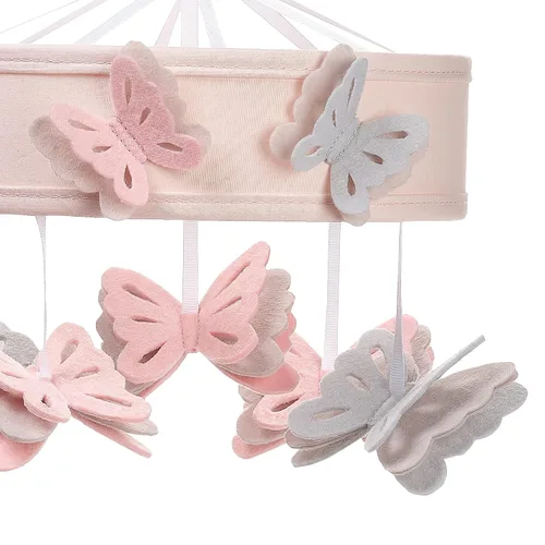 Vista 3 de Lambs & Ivy Baby Blooms Pink Butterfly Musical Baby Cuna Móvil Chupete Juguete