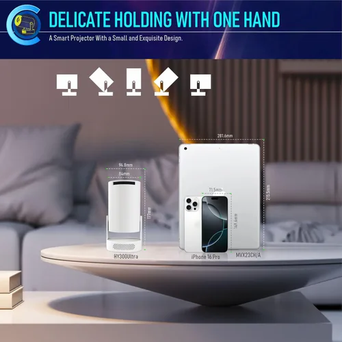 Vista 9 de Mini proyector portátil con alcance ultra corto, WiFi 6 y Bluetooth 5.4, soporte 4K, proyector inteligente Android 11 con más de 4000 aplicaciones