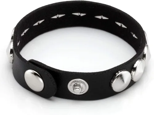 Vista 2 de Eigso - Pulsera de cuero negro estilo punk con remaches y tachuelas de metal para Halloween, para hombres y mujeres , aleación, G1, EGSLBR00003