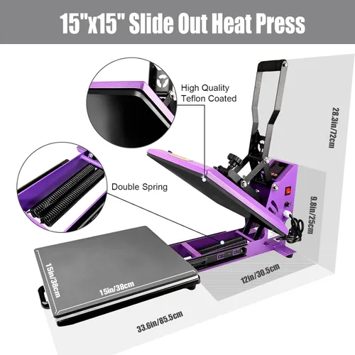 Vista 4 de BetterSub Prensa de calor 15x15 pulgadas, máquina de prensa de calor digital de calidad industrial con deslizamiento para transferencia de calor