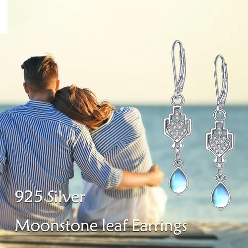 Vista 6 de Aretes de gota de piedra lunar para mujeres y niñas de plata de ley 925 con circonita cúbica, aretes de lágrima de piedra lunar, regalo de joyería