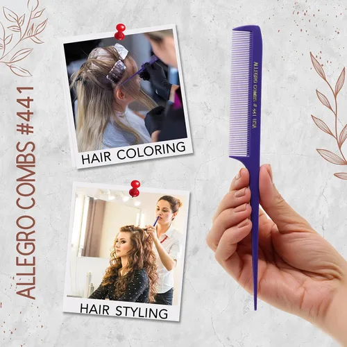 Vista 5 de Allegro Combs Peines de cola de rata de 441. 8.5 pulgadas para trenzar o separar dientes finos de cola de rata, juego de peines para peinar