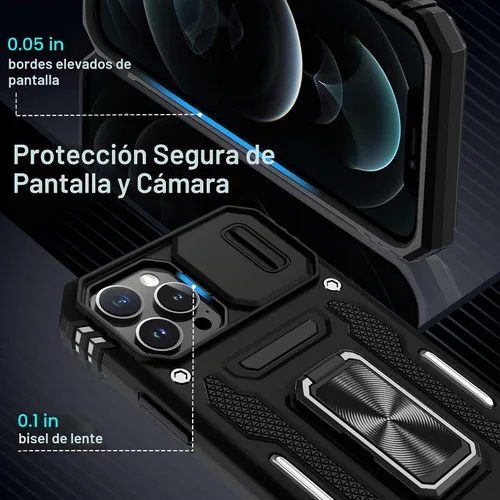 Vista 5 de DEERLAMN Funda para iPhone 13 Pro Max con cubierta deslizante para cámara + protector de pantalla (1 unidad), anillo giratorio con soporte de grado