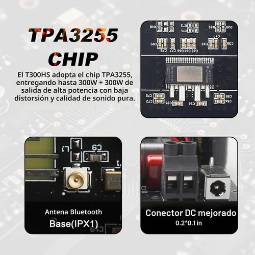 Vista 5 de Tablero amplificador de audio de 600 W con control de agudos y graves, chips TPA3255, CC 19-51 V, entradas Bluetooth 5.2 y AUX, placa AMP estéreo