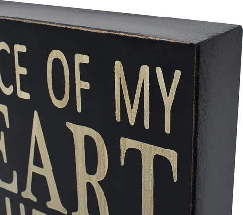 Vista 6 de Cartel de madera con texto en inglés "Saying A Piece of My Heart Lives in Heaven", decoración de oficina para escritorio, cubículo, caja de citas