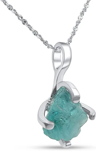 Vista 20 de Collar de cadena con colgante de piedra preciosa natural en bruto con oro blanco sobre plata de ley 925, piedra natal delicado regalo solitario