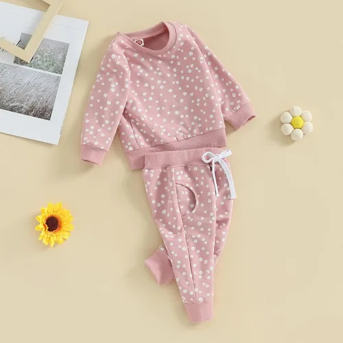Vista 2 de Ropa para bebé recién nacida, atuendo de margaritas, camiseta de manga larga, pantalones, ropa de otoño e invierno