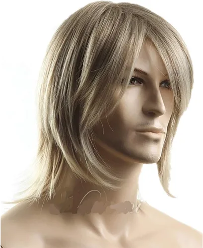 Vista 2 de Peluca de cabello corto mezclado con oro rubio para hombre, Rubio