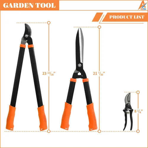 Vista 8 de Machete, tijeras de seto y tijeras de árbol, juego de 3 tijeras de jardín resistentes con tijeras de árbol de acción compuesta, corta ramas gruesas