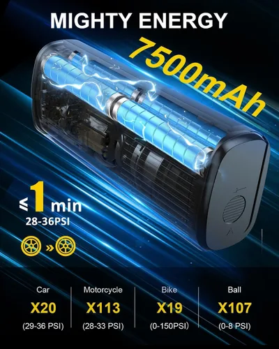 Vista 2 de Inflador de neumáticos portátil para neumáticos de automóvil, compresor de aire inalámbrico de 150 PSI con medidor de presión digital, apagado
