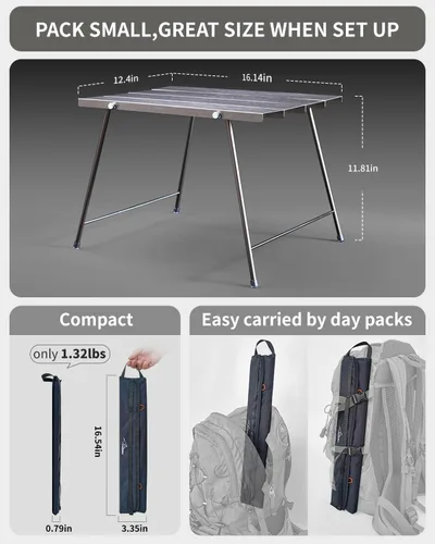 Vista 3 de Flexifold - Mesa de campamento de aluminio ultraligera, mesa de campamento plegable portátil, pequeña mesa auxiliar para exteriores con bolsa