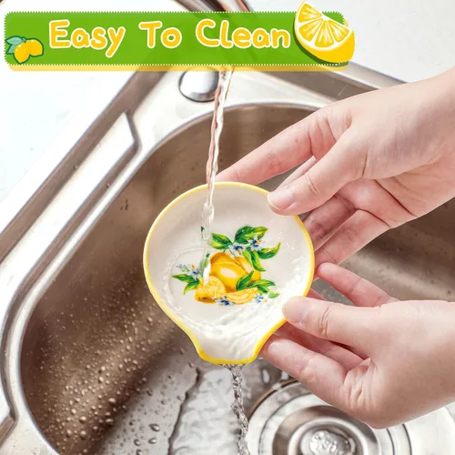 Vista 5 de WILLBOND 4 piezas de soporte de cuchara de cerámica para estufa, lindo soporte para cucharas de té de limón, decoración de cocina, casa de campo