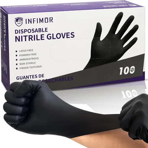 Vista 4 de Guantes de examen de nitrilo sin látex y sin polvo, guantes de nitrilo desechables no estériles de 5 mil para cocinar, limpiar