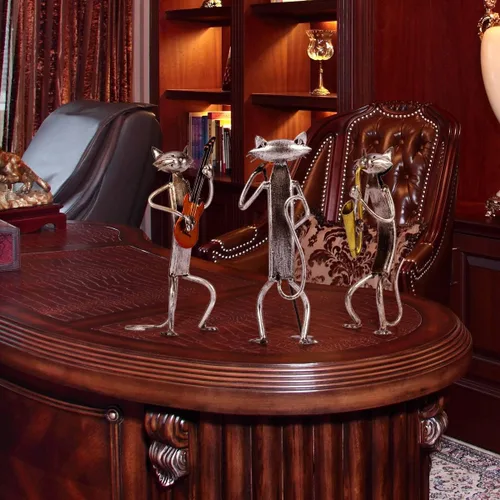 Vista 7 de Too-arts Un saxofón que juega la escultura del metal del gato de la estatua del hierro, artesanías, 3 diseño divertido