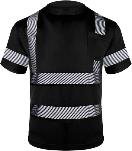 Vista 2 de VENDACE Camisas de seguridad para hombre, paquete de 3 camisetas de trabajo de manga corta reflectantes de alta visibilidad para hombre, color negro