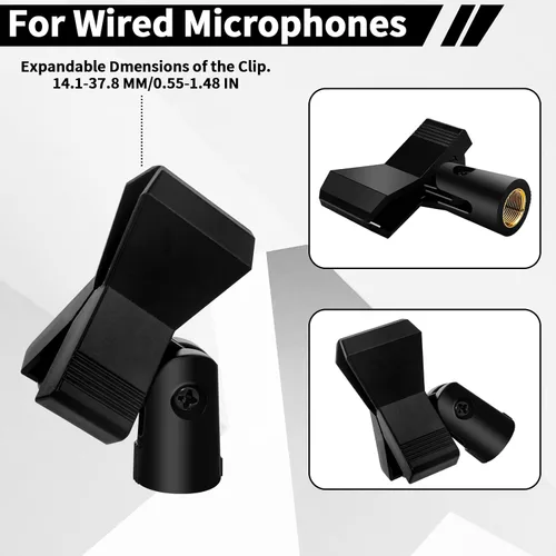 Vista 5 de Paquete de 4 clips de micrófono ajustables universales para soportes, soporte de micrófono inalámbrico con adaptador de 5/8 a 3/8 pulgadas, perilla