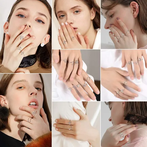 Vista 2 de SILVERCUTE S925 Initial Rings, Adjustable Size 6-12 Statement Alphabet Letter A-Z Jewelry Personalized Twisted Initials Rings Sterling Silver