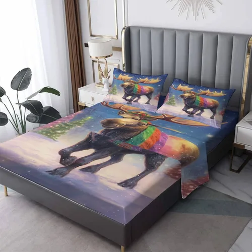 Vista 11 de Sábanas de muñeco de nieve de Navidad tamaño queen, sábanas de microfibra suave y bolsillo profundo, sábanas y fundas de almohada estampadas sin