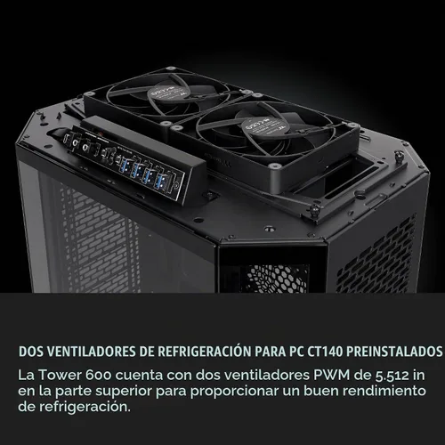 Vista 6 de Thermaltake Carcasa ATX Tower 600 negra de media torre; 3 paneles de vidrio templado; soporte de placa base de conector oculto; ranuras PCI-e
