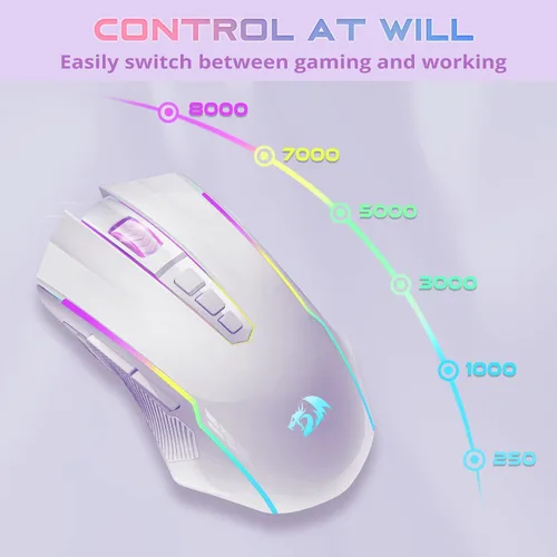 Vista 27 de Redragon Mouse para juegos, mouse inalámbrico para juegos con 8000 DPI, ratones para juegos de PC con botón de fuego, mouse ergonómico programable