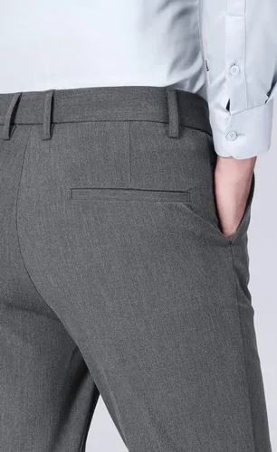 Vista 4 de ESSYSHE Pantalones de vestir ajustados para hombre, pantalones de vestir cónicos con parte delantera plana, pantalones de vestir elásticos